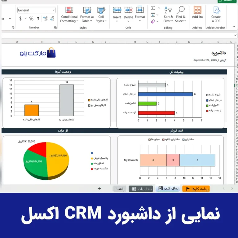 داشبورد CRM اکسل با پیگیری کارها و پروژه‌ها